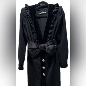 Alessandra Rich Black Ruffled Blazer with Bow